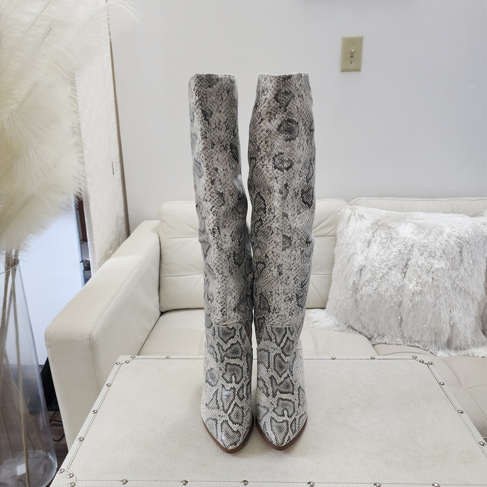 Express Black and White Snakeskin Heeled Boots